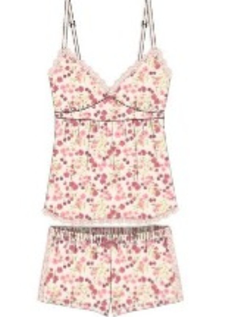 Marilyn Monroe Ruffled Cherry Motif  Baby Doll  Shortie Lounge / Pajamas Set